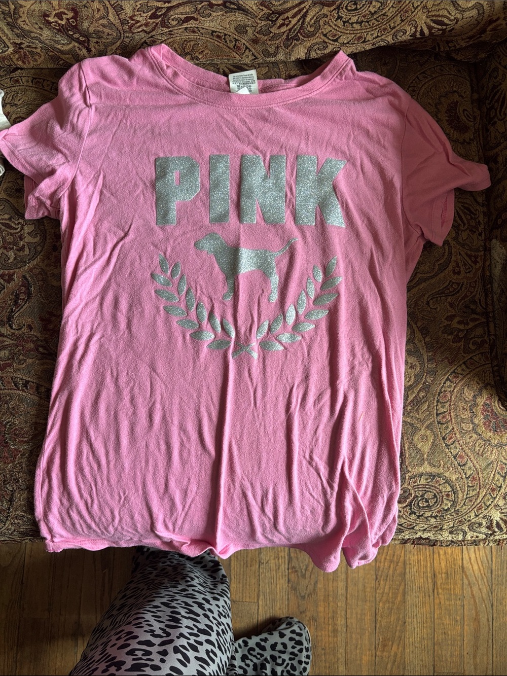 PINK Victoria's Secret Pink Tee with Silver Glitter Logo